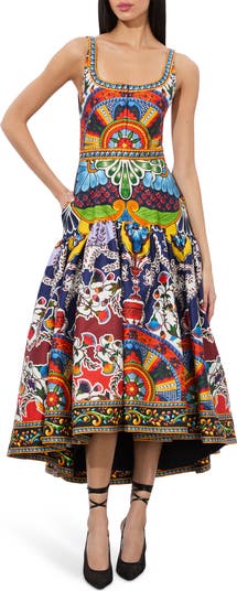 Alice + Olivia Diana Print High-Low Midi Dress | Nordstrom