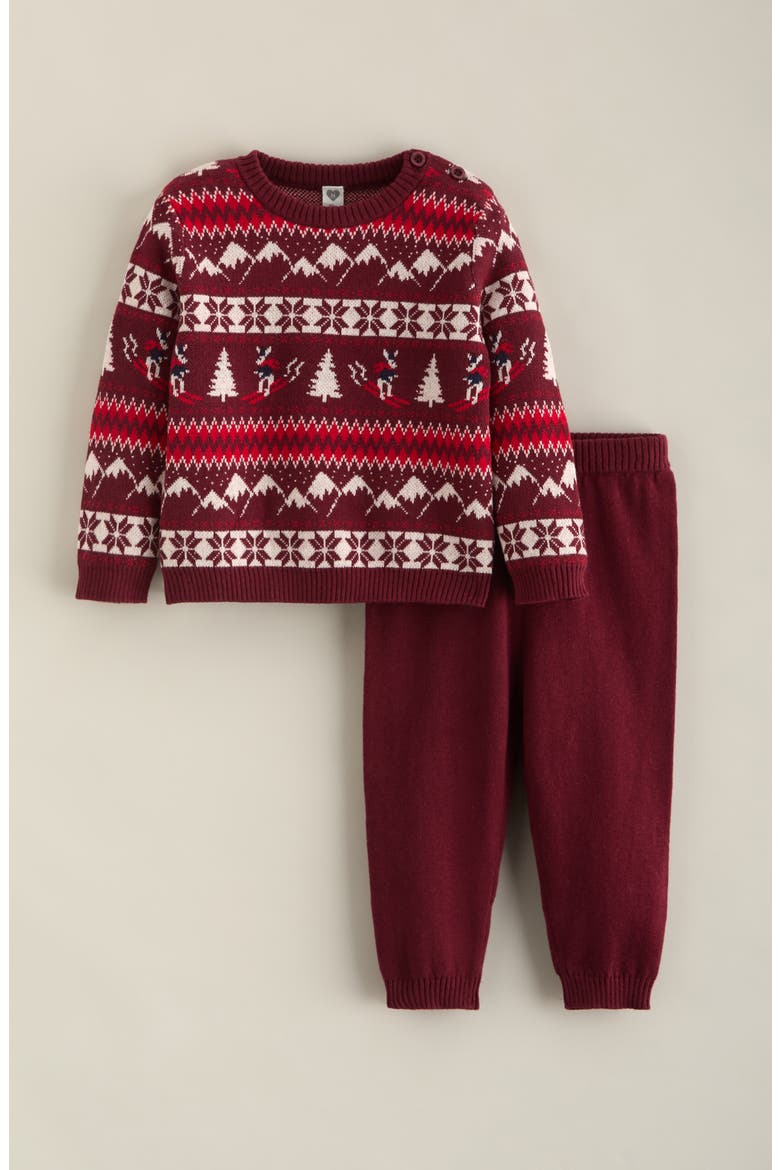 Fair Isle Sweater and Pants Set, Main, color, BURGUNDY BANNER BUNNY FAIRISLE