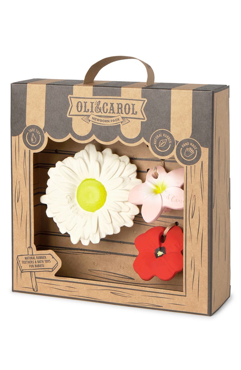 Oli&Carol Flower 3-Piece Newborn Teether Set, Main, color, 