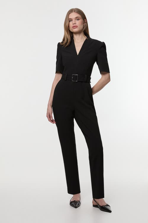 Karen Millen Structured Crepe Forever Belted Jumpsuit In Black