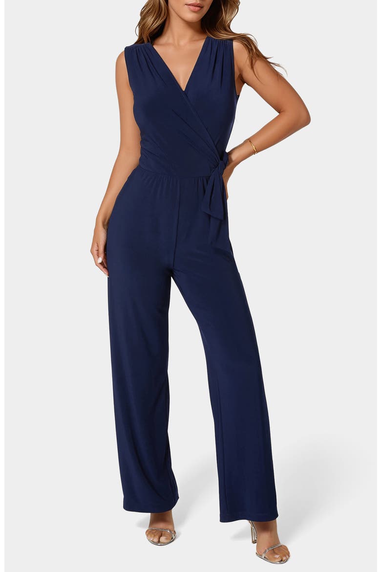 Sleeveless Faux Wrap Jumpsuit, Main, color, NAVY