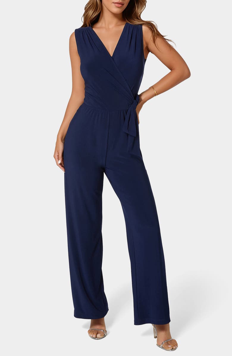bebe Sleeveless Faux Wrap Jumpsuit, Main, color, Navy