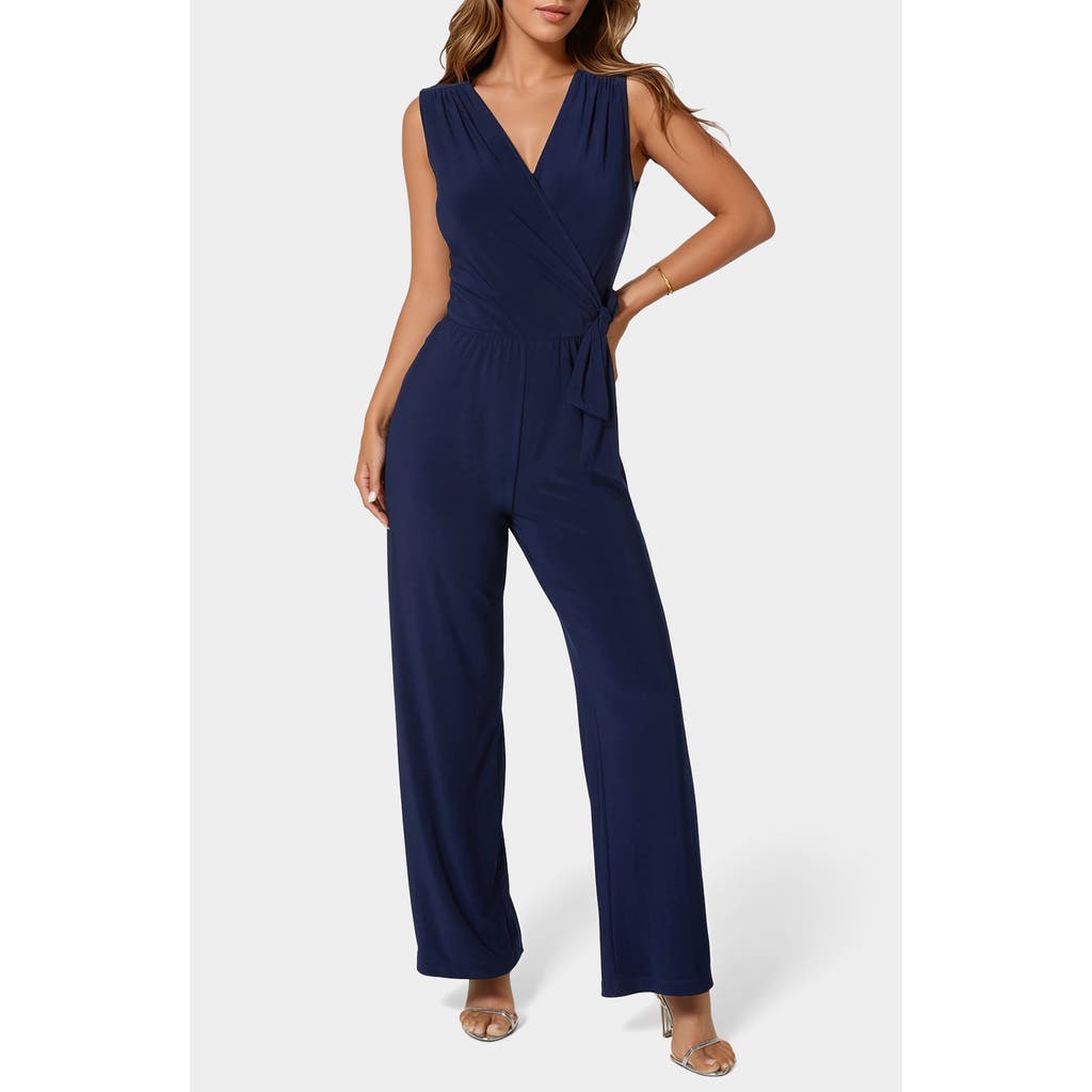 Bebe Sleeveless Faux Wrap Jumpsuit In Blue