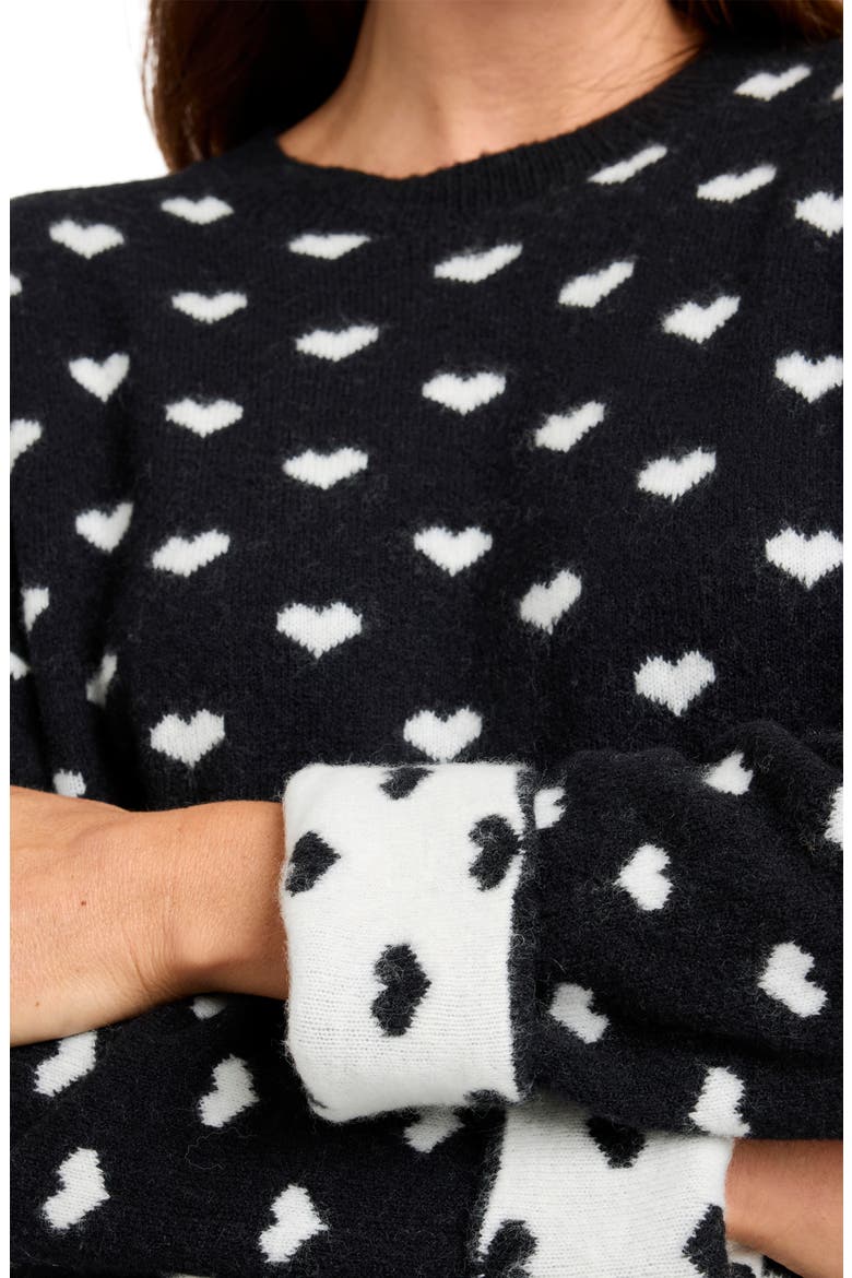 Lolly Hearts Jacquard Crewneck Sweater, Alternate, color, BLACK/ SNOW HEATHER