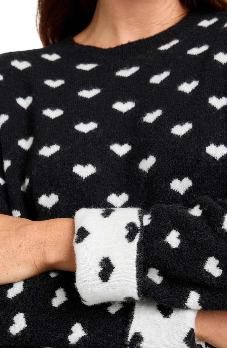 Splendid Lolly Hearts Jacquard Crewneck Sweater, Alternate, color, Black/ Snow Heather