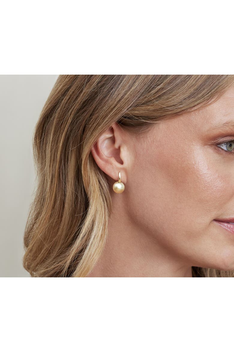 Golden South Sea Pearl Huggie Emily Earrings, Alternate, color, Yellow Gold