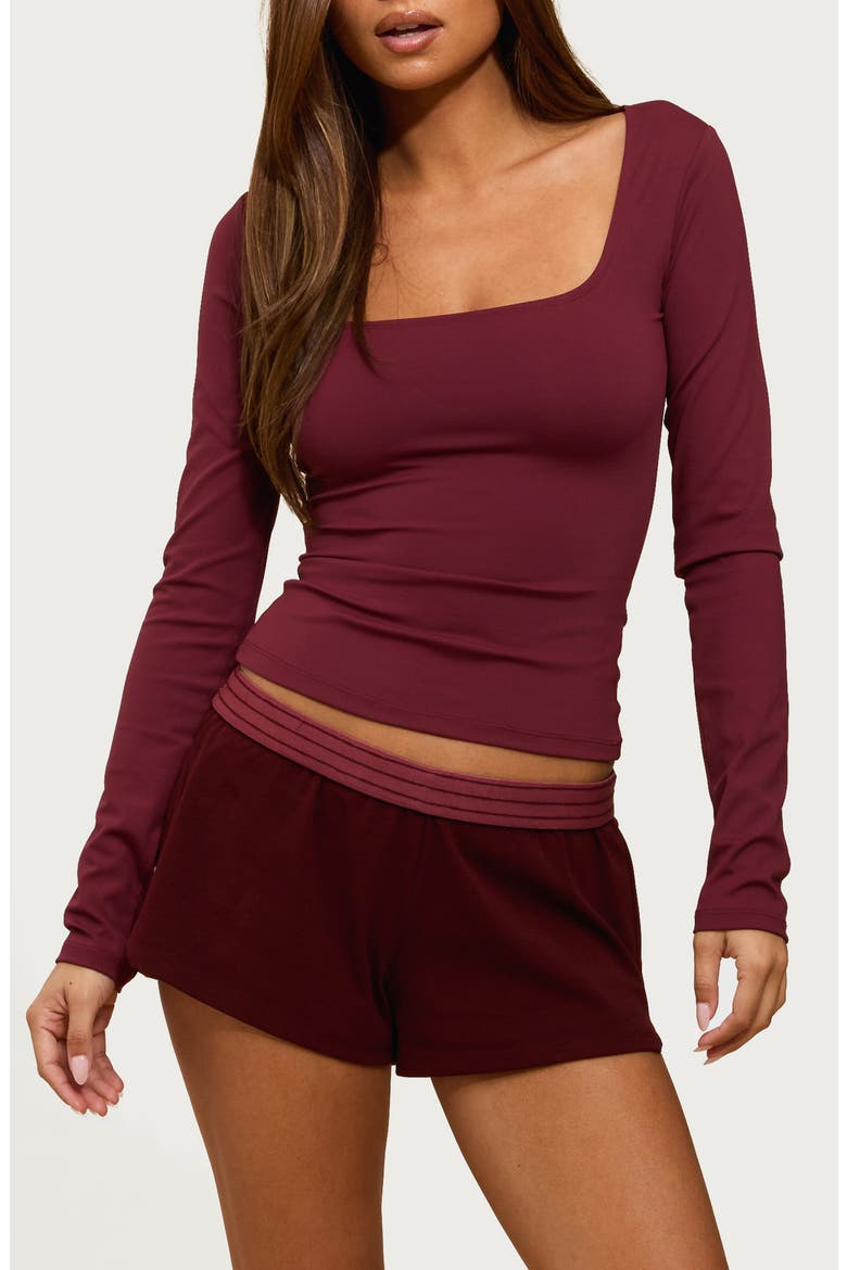 Hayden Square Neck Long Sleeve Crop Top, Main, color, BURGUNDY