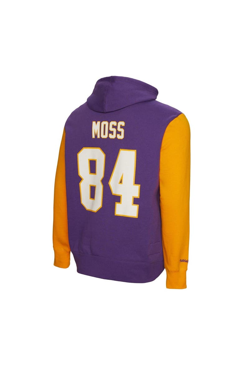Men's Mitchell & Ness Randy Moss Purple Minnesota Vikings Retired Player Name & Number Pullover Hoodie, Alternate, color, Purple