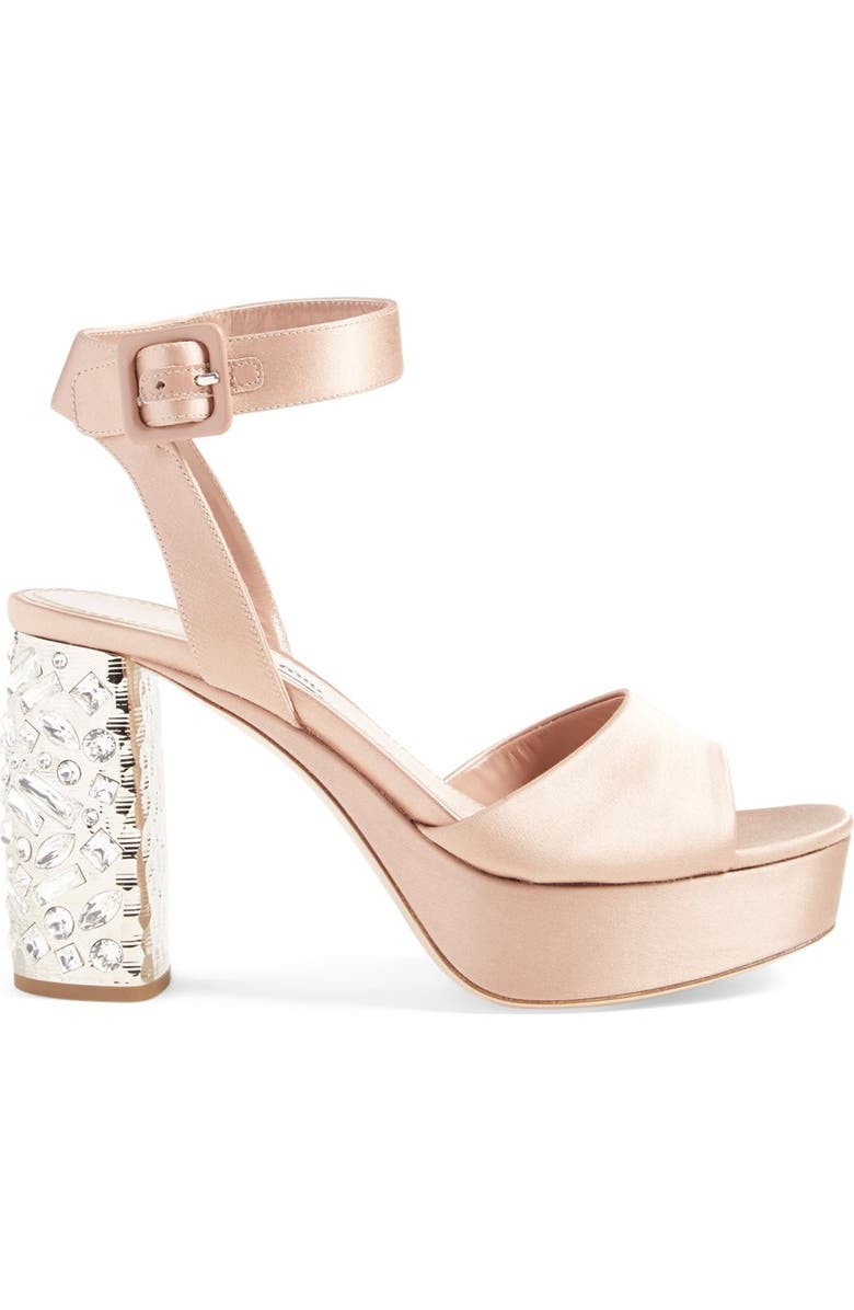 Miu Miu Studded Block Heel Platform Sandal, Alternate, color,