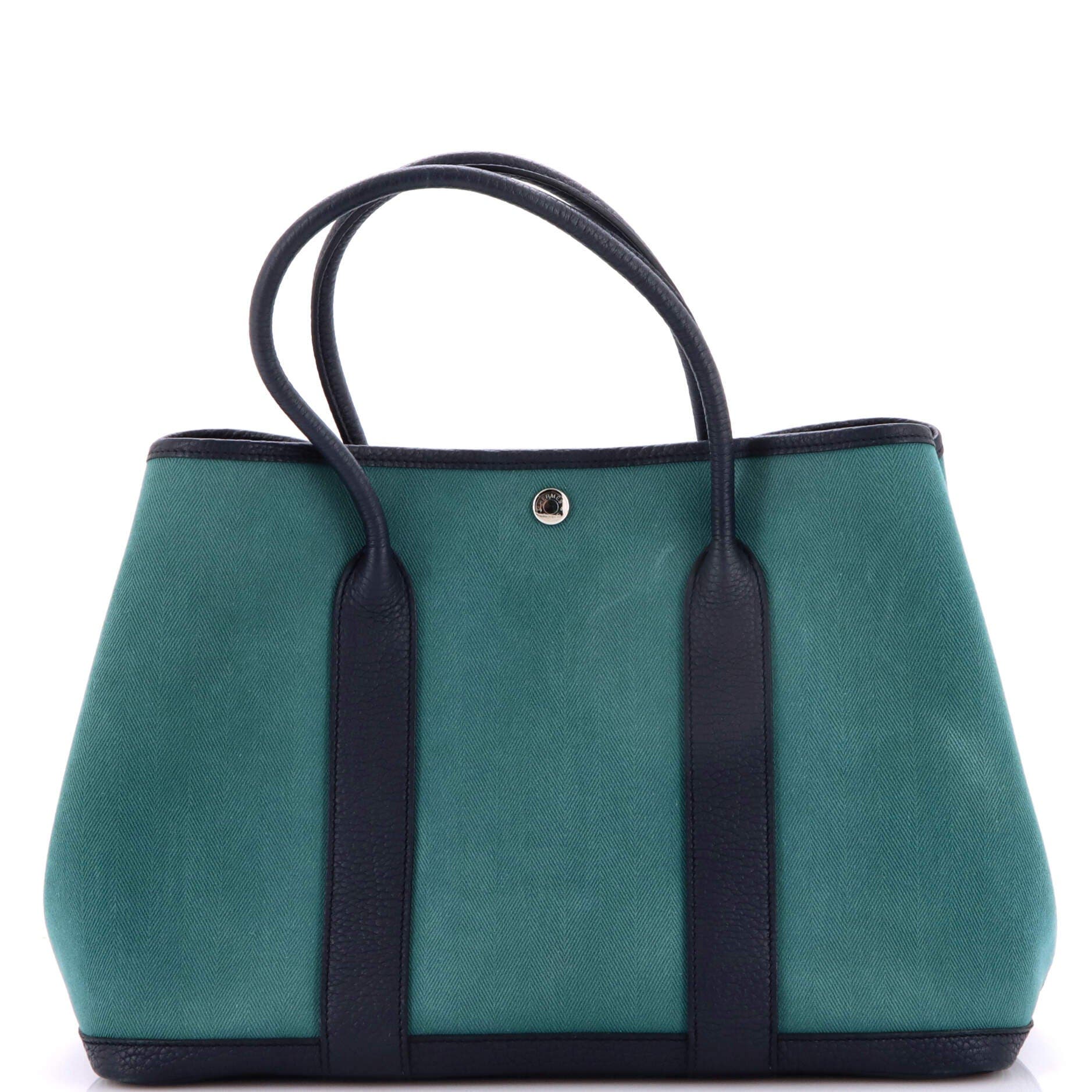 Pre-Owned Hermes Garden Party Tote Toile and Leather 36, Main, color, Vert Fonce