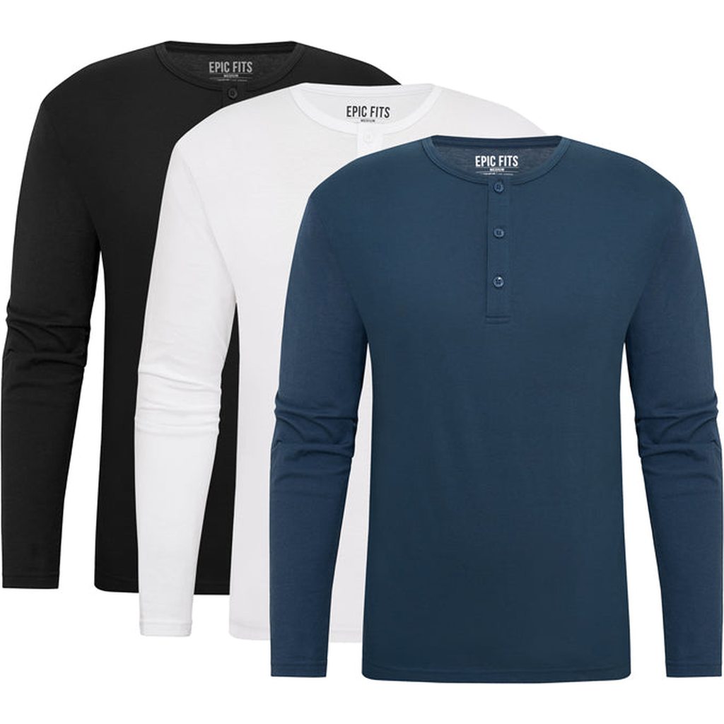 Epic Fits Long Sleeve Henley 3 Pack In Multi