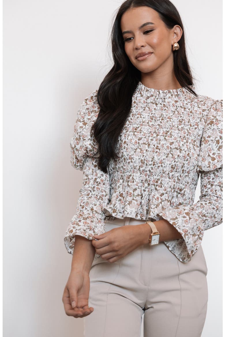 Novah Long Sleeve Smocked Peplum Top, Alternate, color, WHITE FLORAL