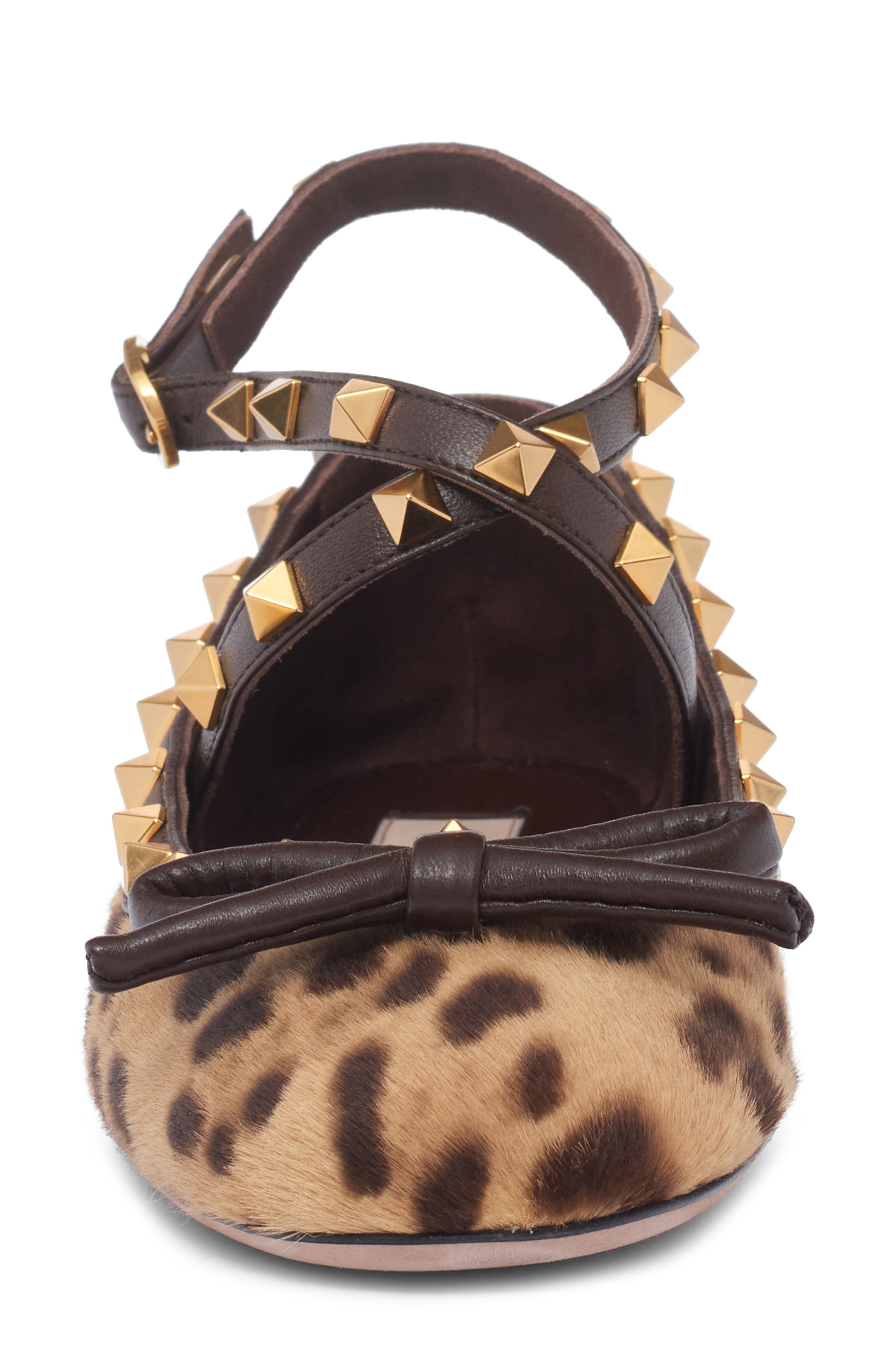 Valentino Garavani Rockstud Genuine Calf Hair Ankle Strap Ballet Flat, Alternate, color, 