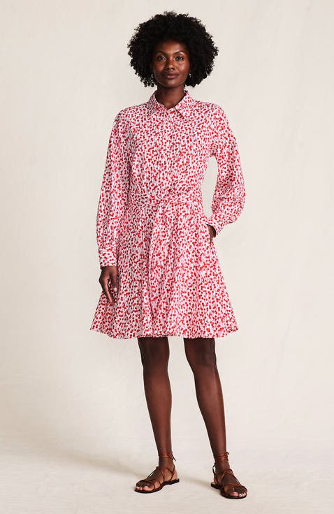 Poplin Button Front Dress with Godets