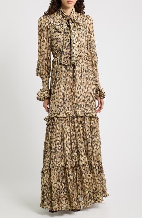 Dana Metallic Animal Print Long Sleeve Dress