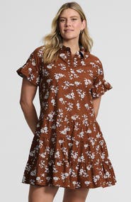 Lands' End Poplin Flutter Sleeve Knee Length Popover Dress