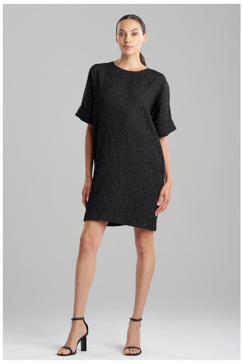 FLORAL CRINKLE JACQUARD T-shirt Dress, Main, color, BLACK
