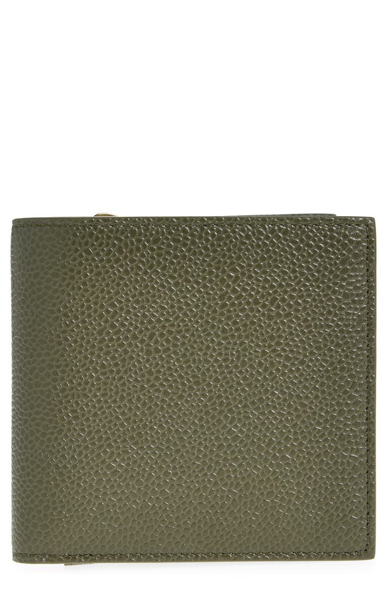 Thom Browne Grained Leather Wallet, Main, color, Dark Green