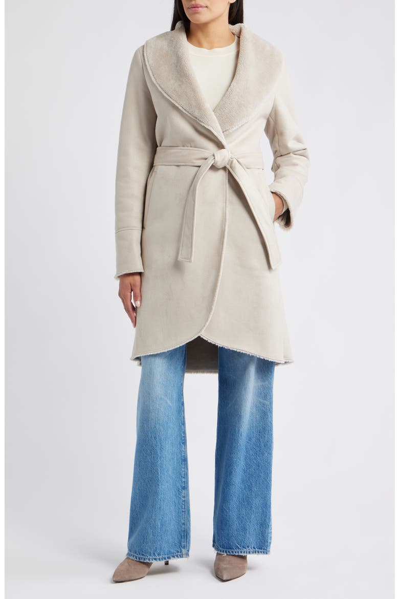 Belted Faux Shearling Coat, Main, color, LIGHT GREY