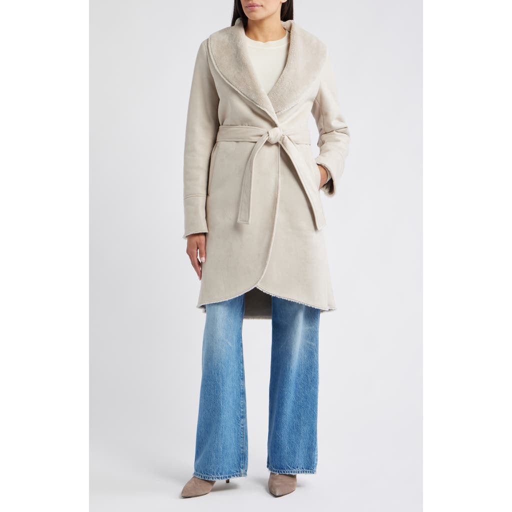 Via Spiga Belted Faux Shearling Coat In Gray