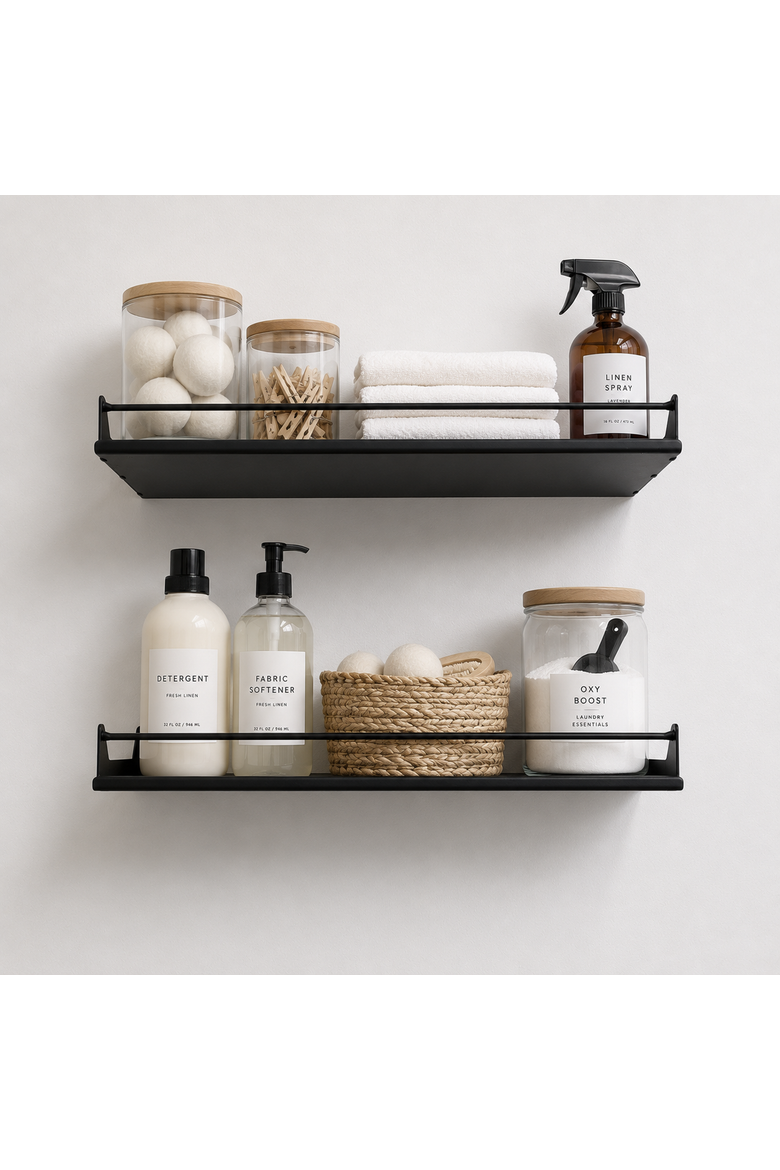 The Haven Shelves - Metal Utility Wall Shelves - 2-Pack, Main, color, Black