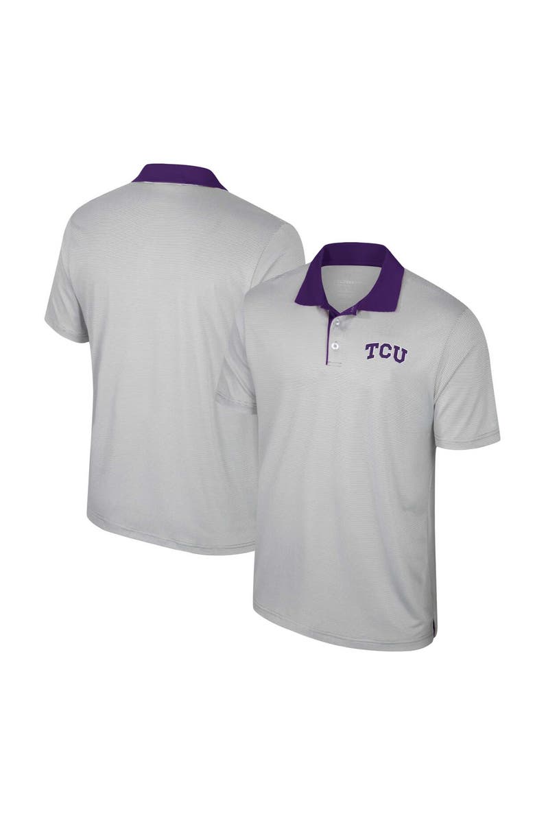COLOSSEUM Men's Colosseum Gray TCU Horned Frogs Tuck Striped Polo, Main, color, 