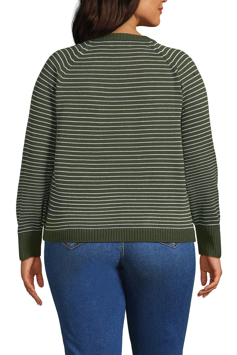 Plus Size Drifter Raglan Crew Sweater, Alternate, color, Green/Pale Sky Mini Stripe