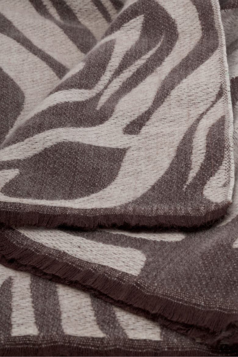 Zebra Printed Blanket Scarf, Alternate, color, BROWN