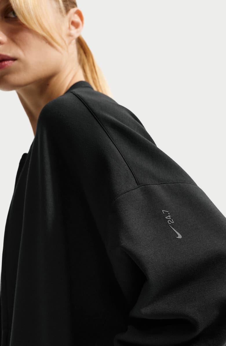 Nike Dri-FIT Oversized Crew-Neck Full-Zip Top, Alternate, color, Black/ Black/ Dark Smoke Grey