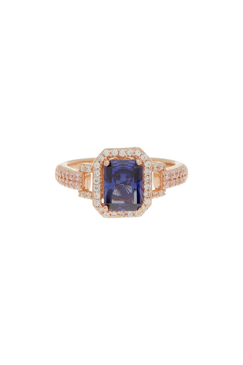 Goldtone Plated Sterling Silver Blue Pink Cubic Zirconia Bridal Ring, Main, color, BLUE
