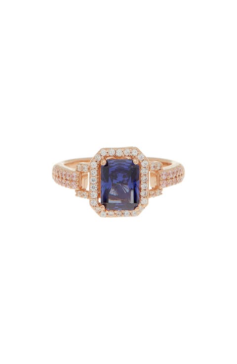 Goldtone Plated Sterling Silver Blue Pink Cubic Zirconia Bridal Ring