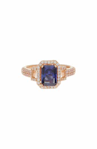 SUZY LEVIAN Goldtone Plated Sterling Silver Blue Pink Cubic Zirconia Bridal Ring