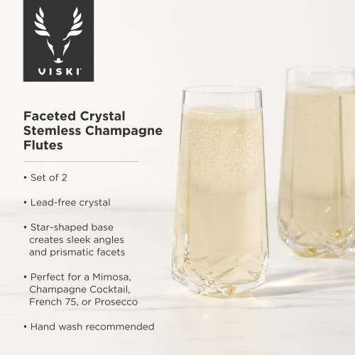 Viski Seneca Crystal Faceted Stemless Champagne Flutes Set Of 2 In Clear