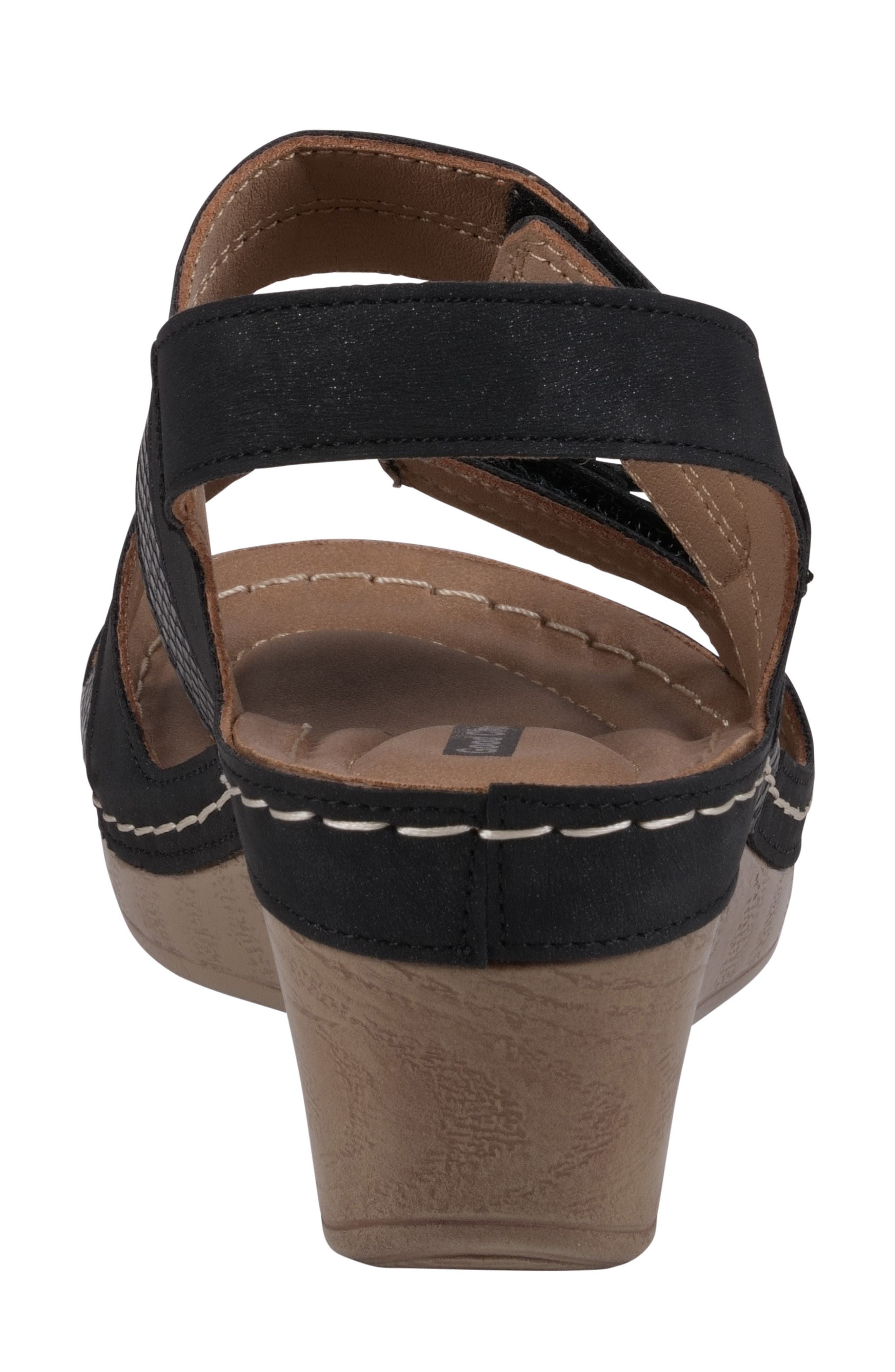 GOOD CHOICE NEW YORK Tulip Ankle Strap Platform Wedge Sandal, Alternate, color, Black