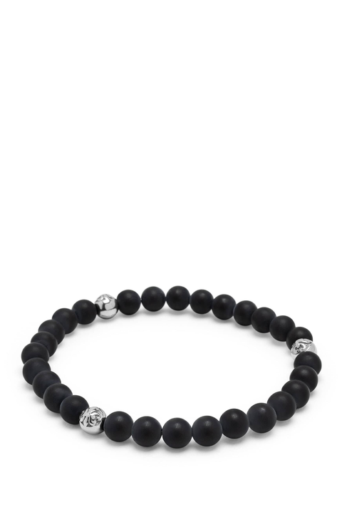 Matte Black Onyx Silver Ball Bracelet