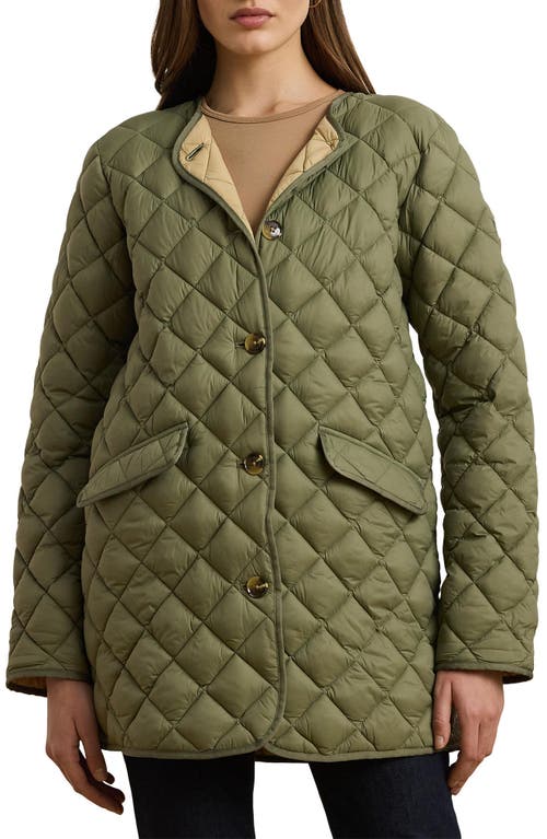 Ralph Lauren Lauren Contrast Lining Quilted Puffer Jacket In Sage Green