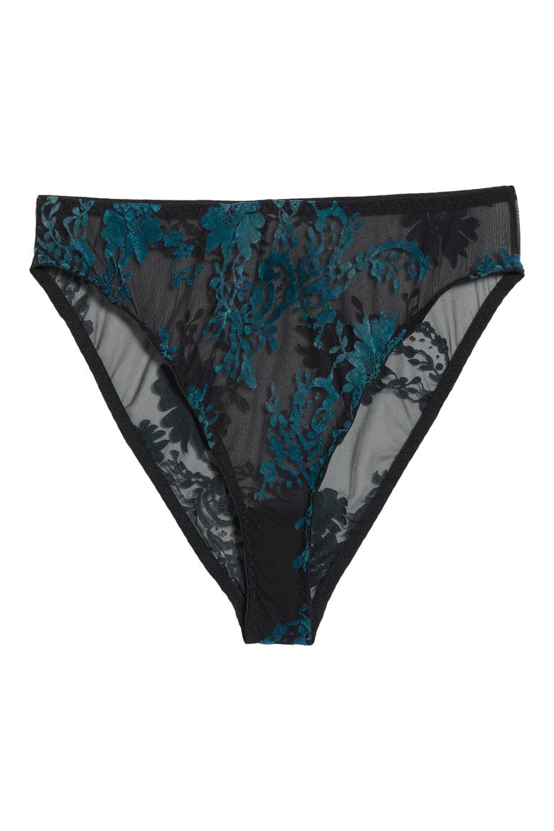 High Cut Embroidered Mesh Briefs, Alternate, color, BLACK EMERALD