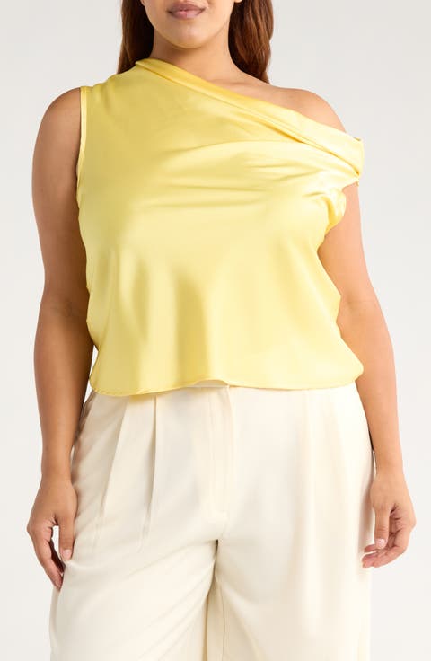 Cowl Off Shoulder Satin Top (Plus)