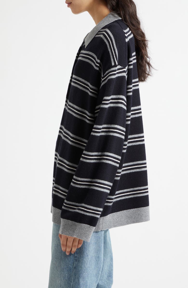 Nili Lotan Galvez Stripe Cashmere Polo Sweater, Alternate, color, Dark Navy/ Grey Stripe