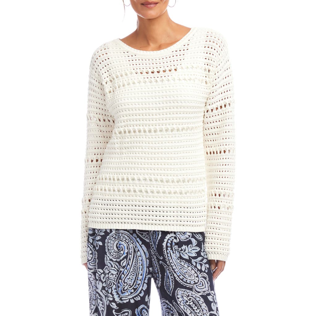 Shop Karen Kane Open Stitch Boat Neck Cotton Sweater In Off White