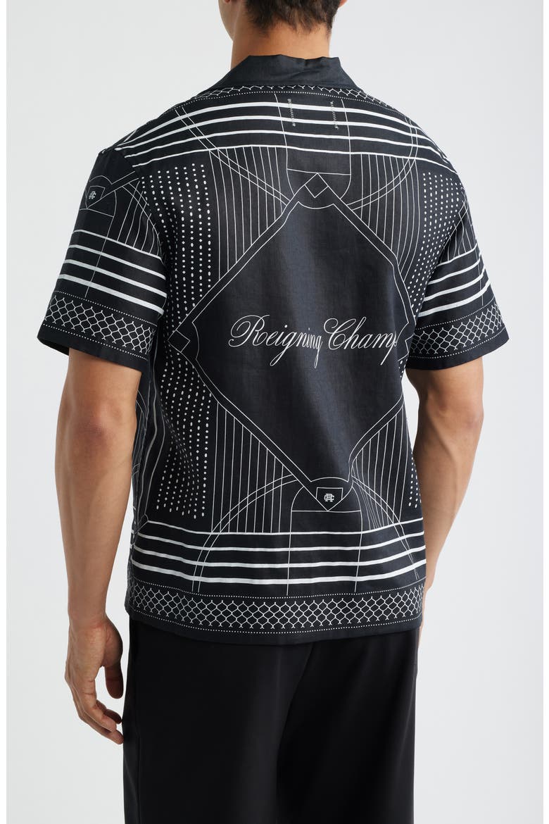 Arena Relaxed Fit Geo Print Linen Camp Shirt, Alternate, color, BLACK-WHITE