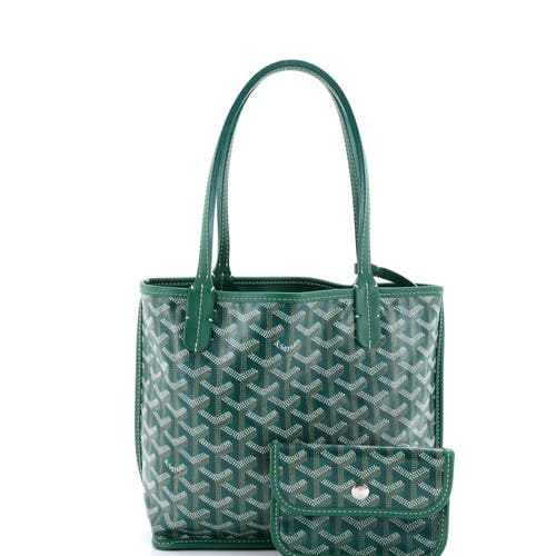 Pre-owned Goyard Goyard Anjou Reversible Tote Coated Canvas Mini In Green