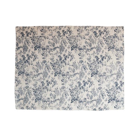 Toile Pattern Cotton Chambray Throw, Blue and White