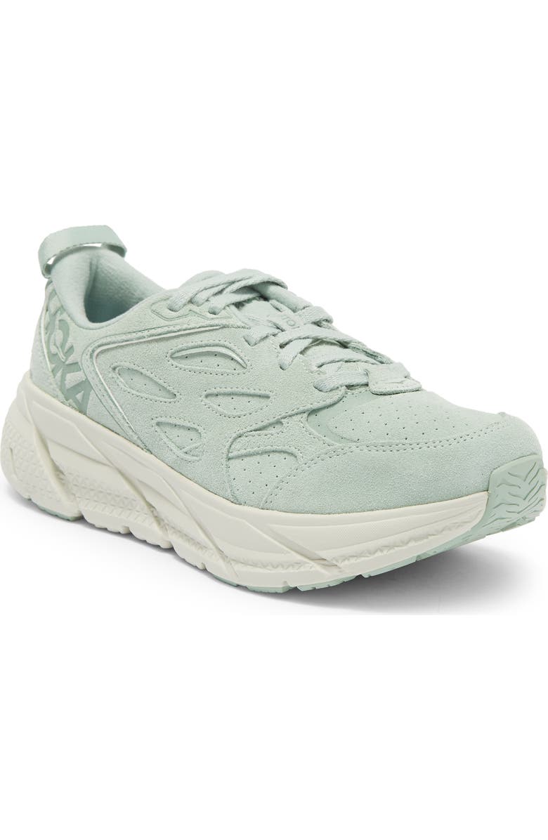 HOKA Clifton L Suede Sneaker, Main, color, Smoke Green / Celadon Tint
