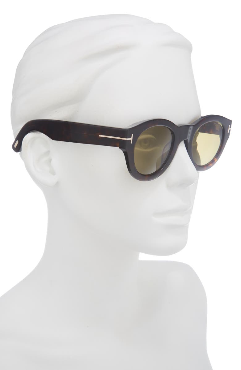 TOM FORD Lucinda 48mm Round Sunglasses, Alternate, color, Dark Havana / Green