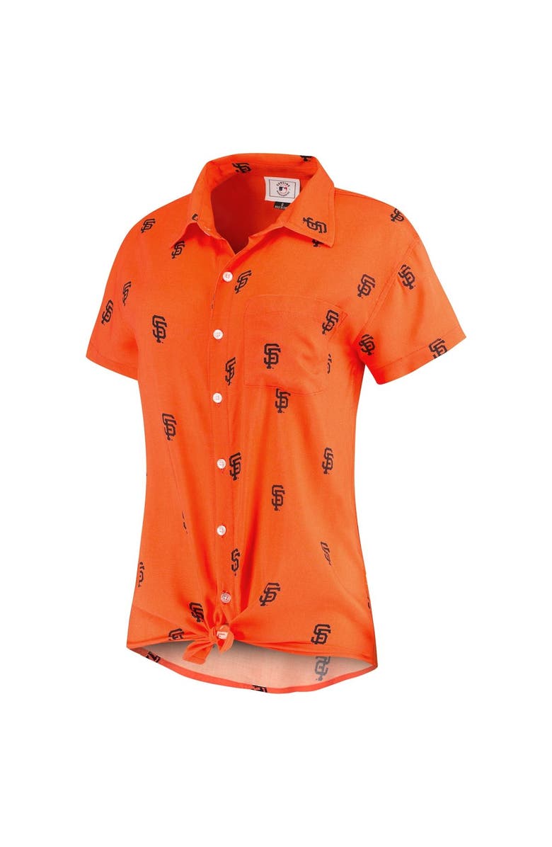 FOCO Women's Orange San Francisco Giants All Over Logos Button-Up Shirt, Alternate, color,
