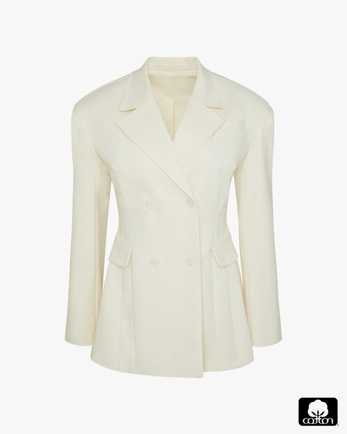 Weworewhat Double Breasted Cinched Waist Blazer In Neutral