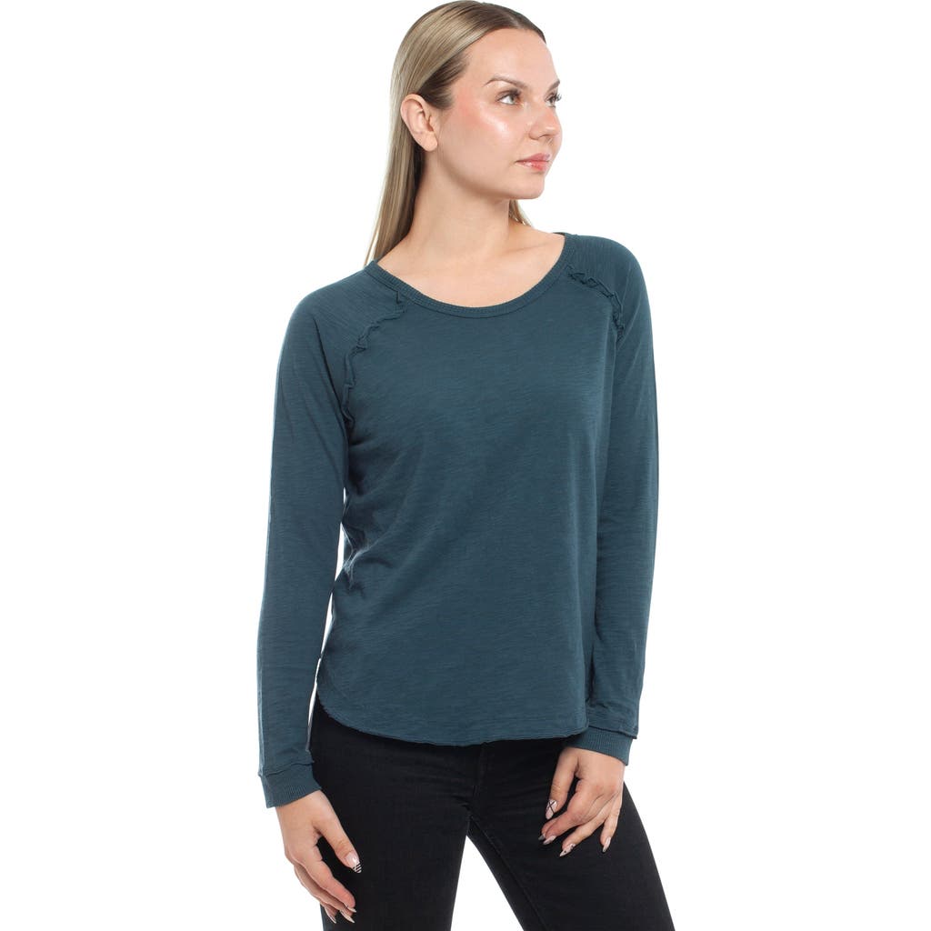 Wilt Clothing Raglan Long Sleeve Tee With Ruffle Detail In Blue