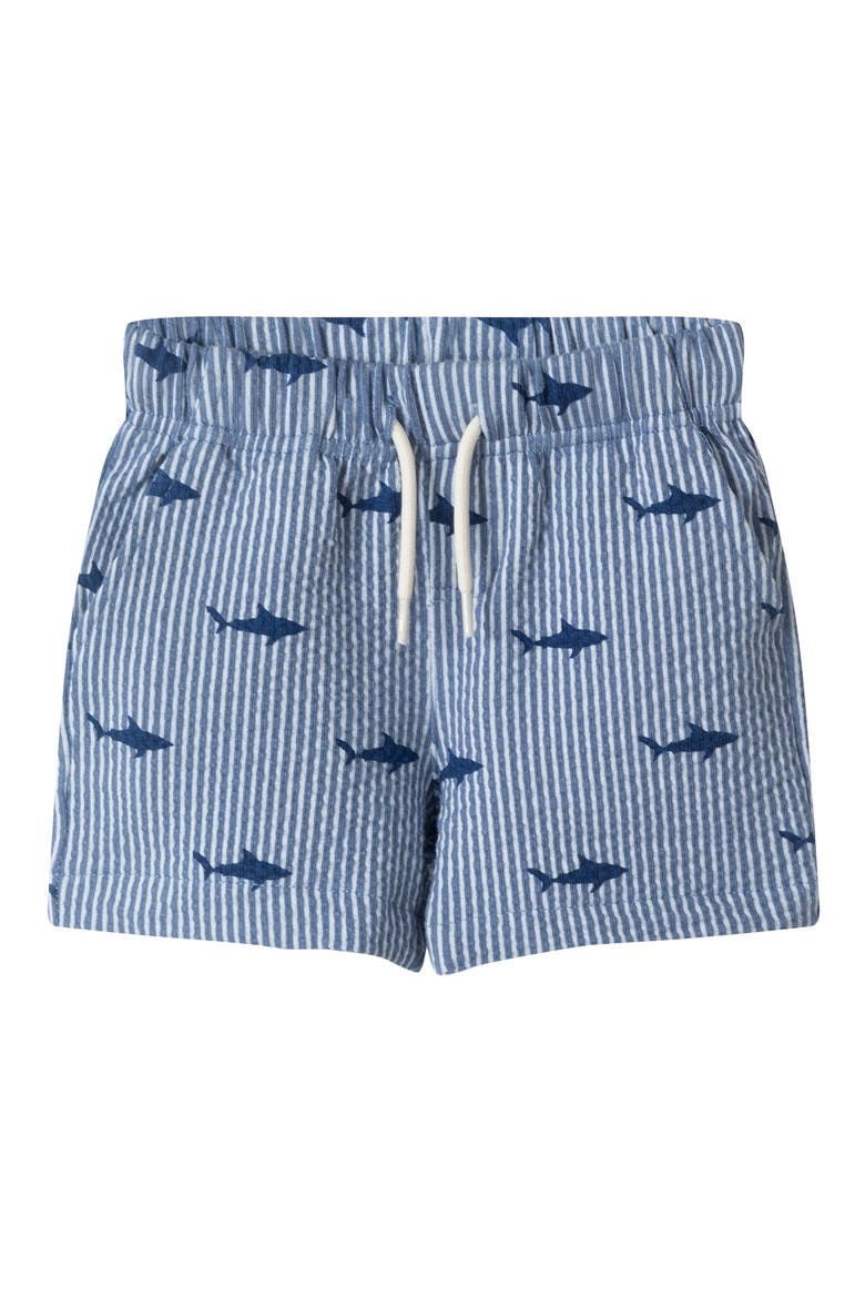 Print Seersucker Button-Up Shirt & Shorts Set, Alternate, color, NAVY STRIPE