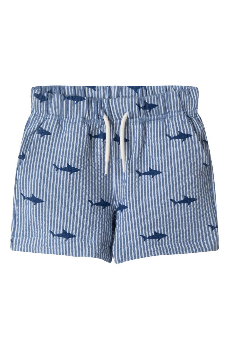 Andy & Evan Print Seersucker Button-Up Shirt & Shorts Set, Alternate, color, Navy Stripe